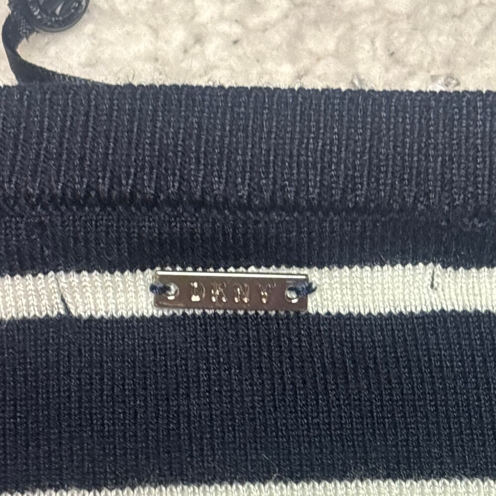 DKNY Top Womens XL Black White Striped Peplum V-Neck Knit Long Sleeve NWT - Picture 4 of 10